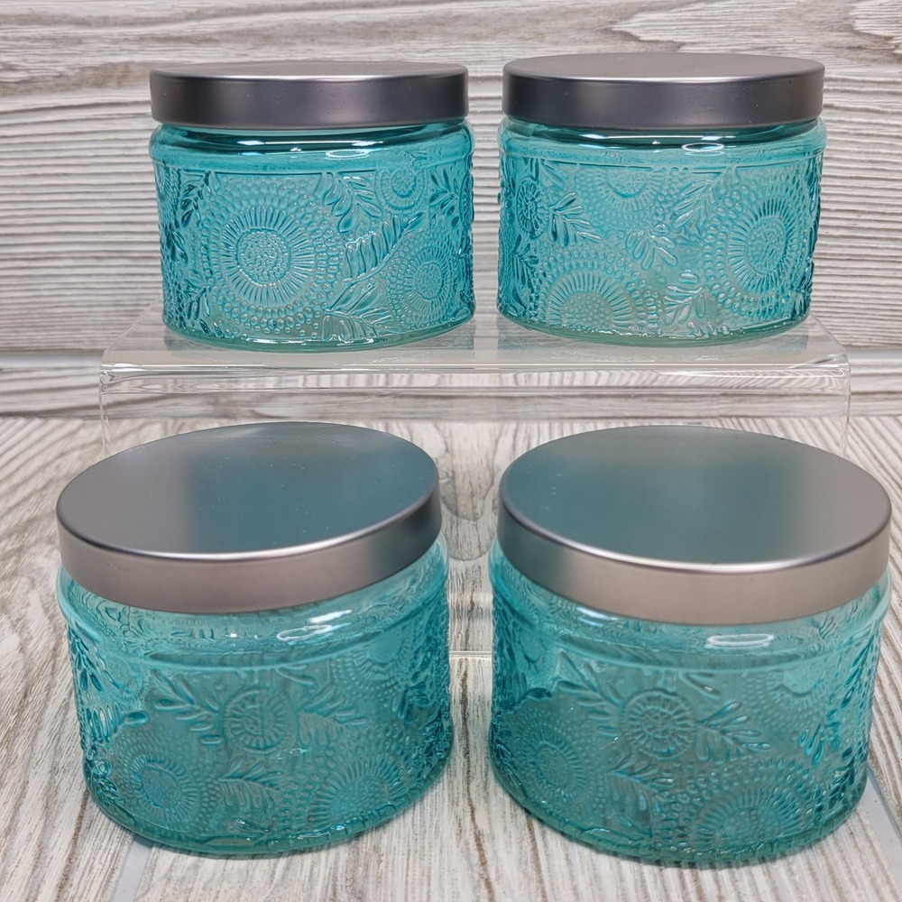 4 Kate Aspen Garden Blooms Glass Votive Jar Candle Holder Blue Turquoise Wedding